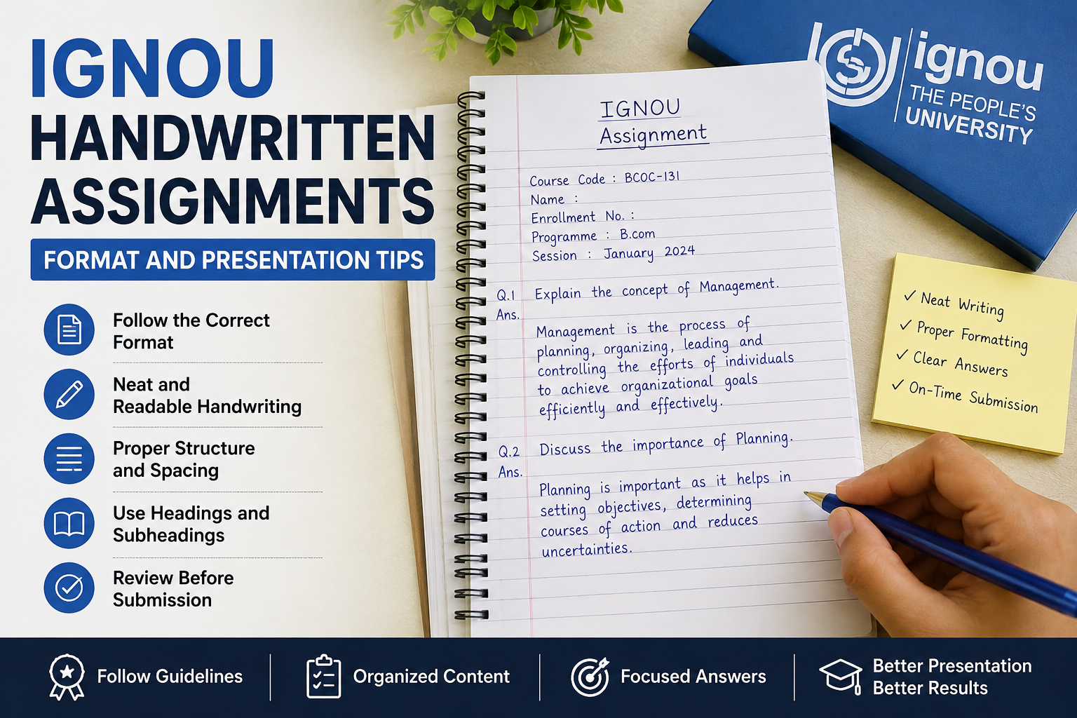 IGNOU Handwritten Assignments Format and Presentation Tips